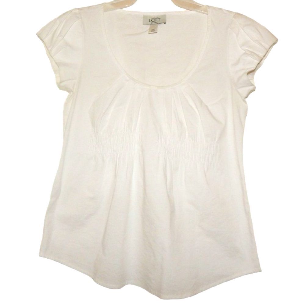 Ann Taylor LOFT Petites XS White Short Sleeve Scoop Neck Stretch Blouse